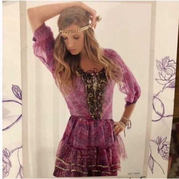 VTG Free People Purple Patchwork Chiffon Top | Boho Grunge Fairy Whimsigoth Y2K - Picture 3 of 16